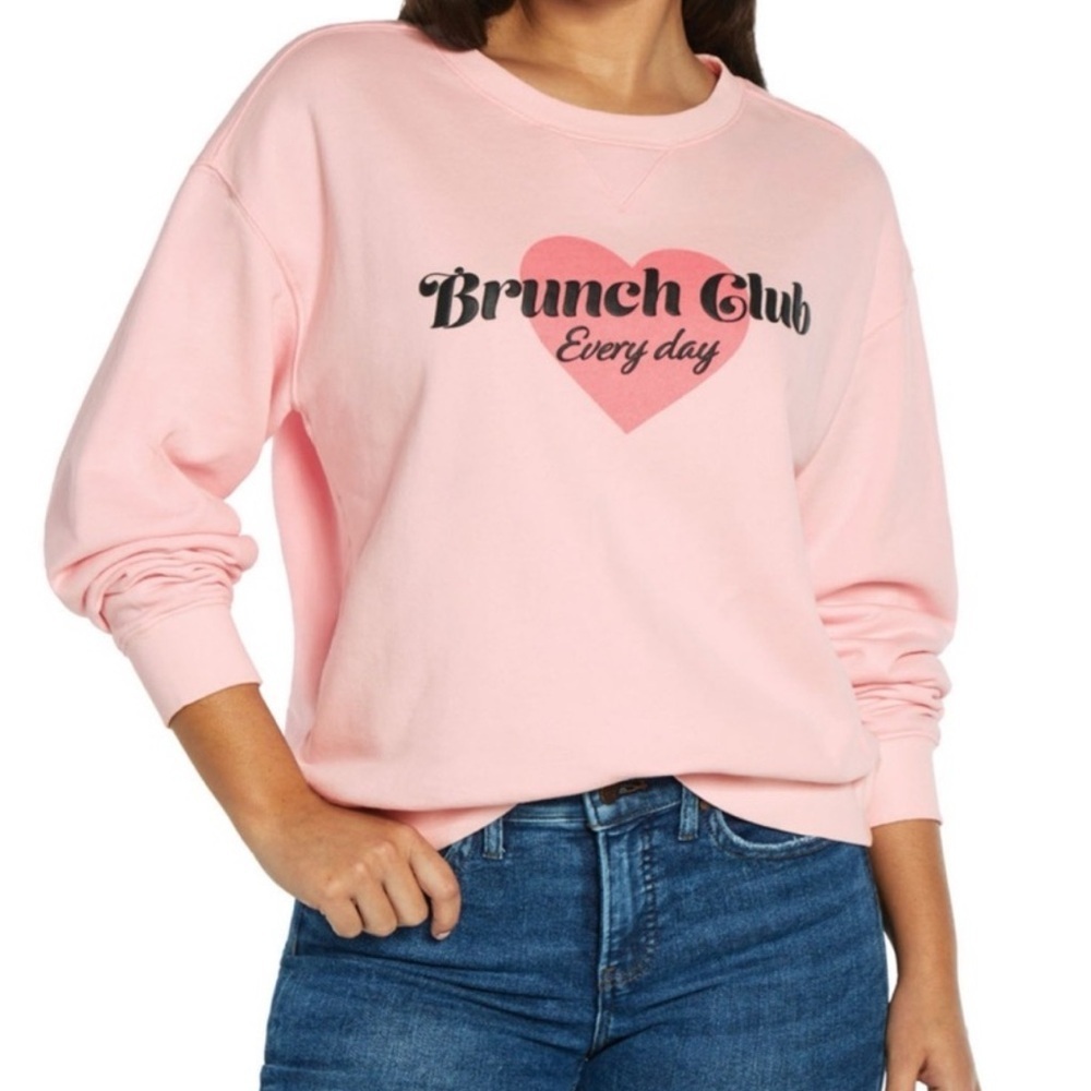 NWT Wildfox Pink Graphic Crewneck “Brunch Club Everyday" Sweatshirt Size Medium